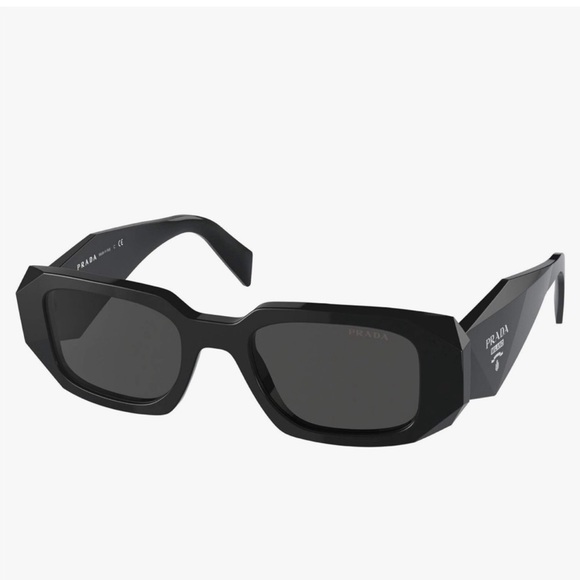 Prada Black Rectangle Sunglasses Grey Lens New - Picture 2 of 12